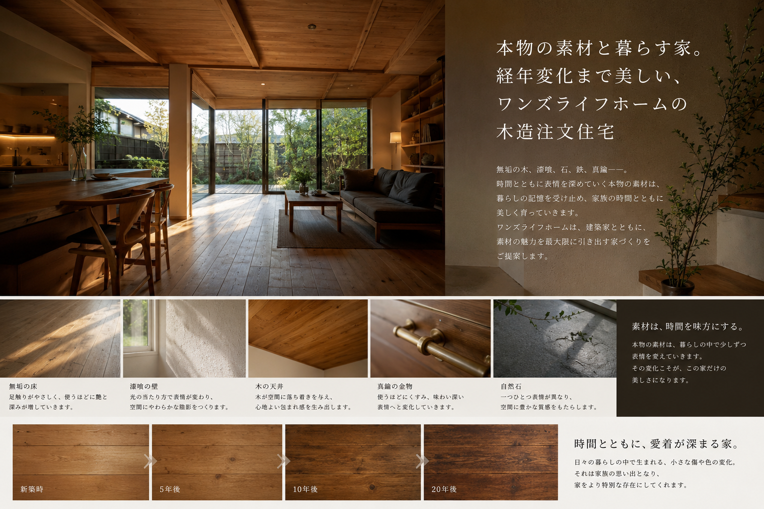 自然素材と経年変化が美しい木造注文住宅